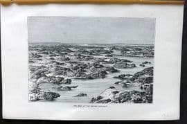Reclus C1880 Antique Print. The Nile at the Second Cataract, Egypt