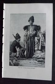 Reclus C1880 Antique Print. Types and Costumes - Kurdish Gentlemen, Turkey