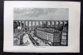 Reclus C1880 Antique Print. Viaduct of Morlaix, France
