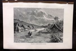 Reclus C1880 Antique Print. Village of Saypan, Mariana Islands