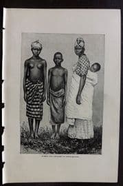 Reclus C1880 Antique Print. Women and Children of Porto-Grande. Cape Verde