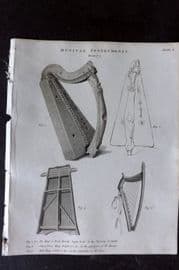 Rees 1820 Antique Music Print. Harps of Brian Boromh, Dr. Burney & Mr Jones 10