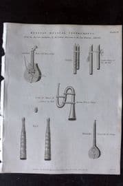 Rees 1820 Antique Music Print. Russian Goudok, Gelaika, Rojok, Batalaika 09