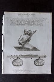 Rees 1820 Antique Music Print. Sitar, Indian Musical Instrements 05