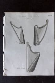 Rees 1820 Antique Music Print. Welsh Harps 07