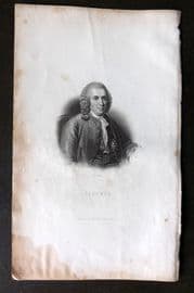 Rhind 1862 Antique Print. Portrait of Carl Linnaeus