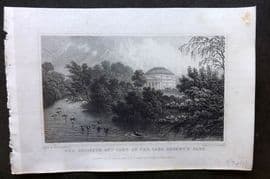 Shepherd 1829 Antique London Print. College and Part of the Lake, Regent's Park