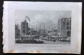 Shepherd 1829 Antique London Print. Entrance to the Regent's Canal, Limehouse