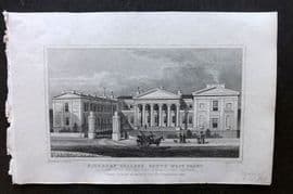 Shepherd 1829 Antique London Print. Highbury College, South West Front