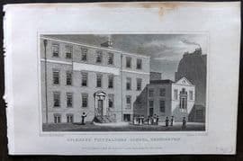 Shepherd 1829 Antique London Print. Licensed Victuallers School, Kennington