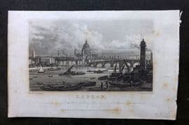 Shepherd 1829 Antique London Print. London - St. Pauls & Thames