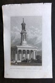 Shepherd 1829 Antique London Print. New Church, Regent Square, Sidmouth Street