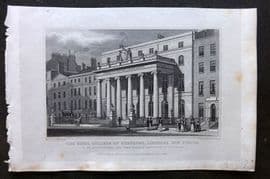 Shepherd 1829 Antique London Print. Royal College of Surgeons, Lincolns Inn Fields