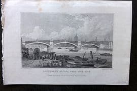Shepherd 1829 Antique London Print. Southwark Bridge from the Bank Side