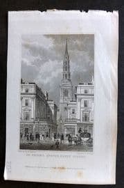 Shepherd 1829 Antique London Print. St. Bride's Avenue, Fleet Street