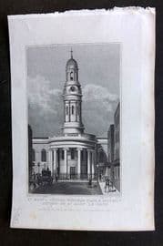 Shepherd 1829 Antique London Print. St. Mary's Church, Windham Place & District