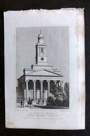 Shepherd 1829 Antique London Print. St. Peter's Church. Easton Square, Pimlico