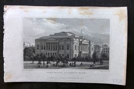 Shepherd 1829 Antique London Print. York House, St. James Park