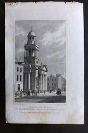 Shepherd 1829 London Print. Chapel of Ease to Marylebone, Stafford St. New Road