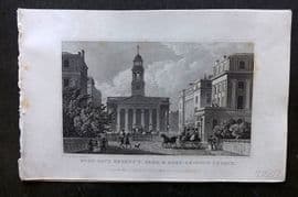 Shepherd 1829 London Print. York Gate Regent's Park & Marylebone Church