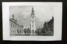 Shepherd C1830 Antique London Print. Christ Church and Part of Christ's Hospital