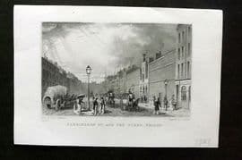 Shepherd C1830 Antique London Print. Farringdon St. and the Fleet Prison