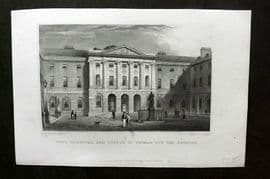 Shepherd C1830 Antique London Print. Guy's Hospital and Statue of Thomas Guy