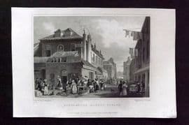 Shepherd C1830 Antique London Print. Hungerford Market, Strand