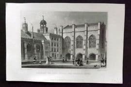 Shepherd C1830 Antique London Print. Lincoln's Inn Hall, Chapel & Chancery Court