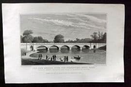 Shepherd C1830 Antique London Print. New Bridge over the Serpentine, Hyde Park
