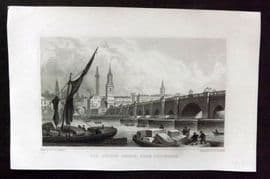 Shepherd C1830 Antique London Print. Old London Bridge from Southwark