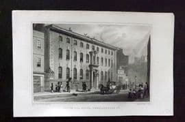 Shepherd C1830 Antique London Print. South Sea House, Threadneedle Street