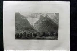 Sherer 1881 Folio Print. Glacier, Grindelwald, Switzerland