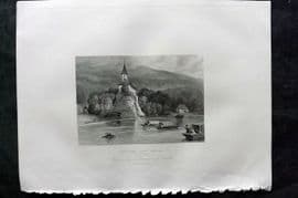 Sherer 1881 Folio Print. William Tell's Chapel, Lake of Geneva. Switzerland