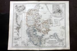 Stieler 1870 Antique Map. Danemark: Schleswig, Holstein. Scandinavia