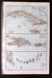 Times Atlas 1895 Antique Map. Antilles. Cuba, Jamaica, Hayti, Puerto Rico