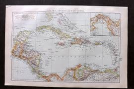 Times Atlas 1895 Antique Map. Central America and the West Indies