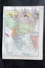 Times Atlas 1895 Antique Map. Ethnographic Map of the Balkan Peninsula