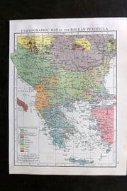 Times Atlas 1895 Antique Map. Ethnographic Map of the Balkan Peninsula
