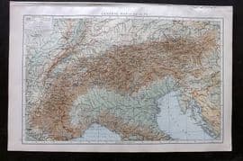 Times Atlas 1895 Antique Map. General Map of the Alps
