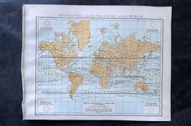Times Atlas 1895 Antique Map. Isothermal and Winds Chart of the World