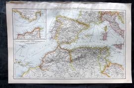 Times Atlas 1895 Antique Map. Mediterranean Sea, Western