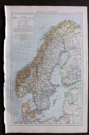 Times Atlas 1895 Antique Map. Norway and Sweden