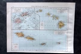 Times Atlas 1895 Antique Map. Polynesia Groups. Fiji, Hawaii, Samoa