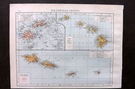 Times Atlas 1895 Antique Map. Polynesia Groups. Fiji, Hawaii, Samoa