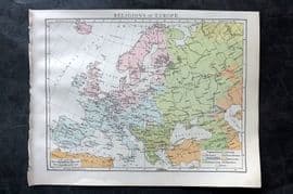 Times Atlas 1895 Antique Map. Religions of Europe