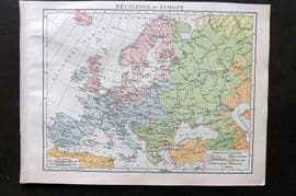 Times Atlas 1895 Antique Map. Religions of Europe