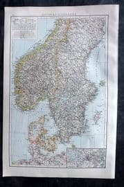 Times Atlas 1895 Antique Map. Southern Scandinavia