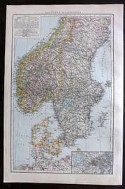 Times Atlas 1895 Antique Map. Southern Scandinavia