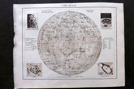 Times Atlas 1895 Antique Map. The Moon. Astronomy Celestial